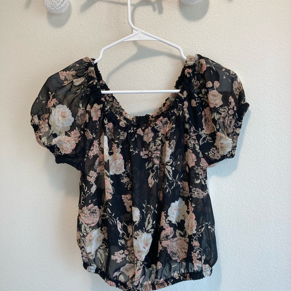 Off the shoulder floral sheer top